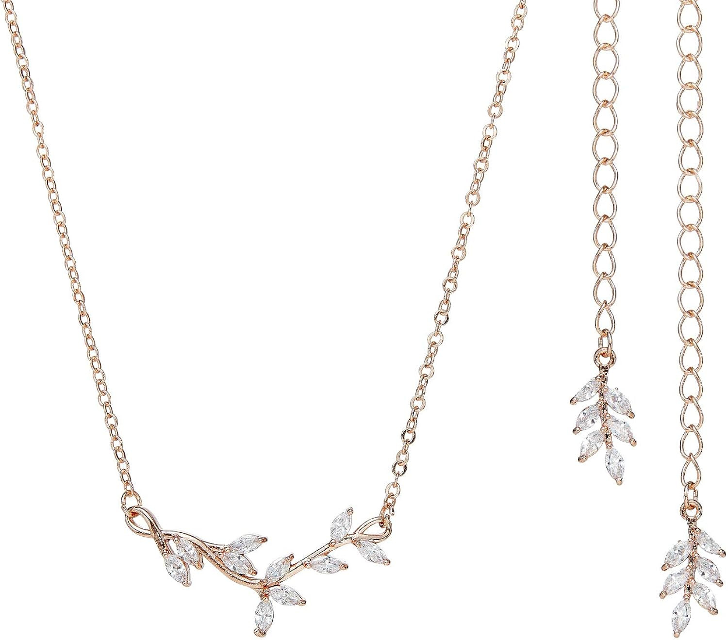 SWEETV Crystal Wedding Bridal Backdrop Necklace for Brides, Cubic Zirconia Vine Dainty Back Pendant  | Amazon (US)