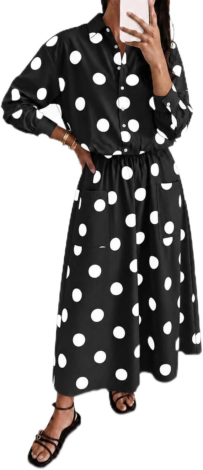 Tankaneo Womens Polka Dot 2 Piece Skirt Sets Long Sleeve Dress Matching Set | Amazon (US)