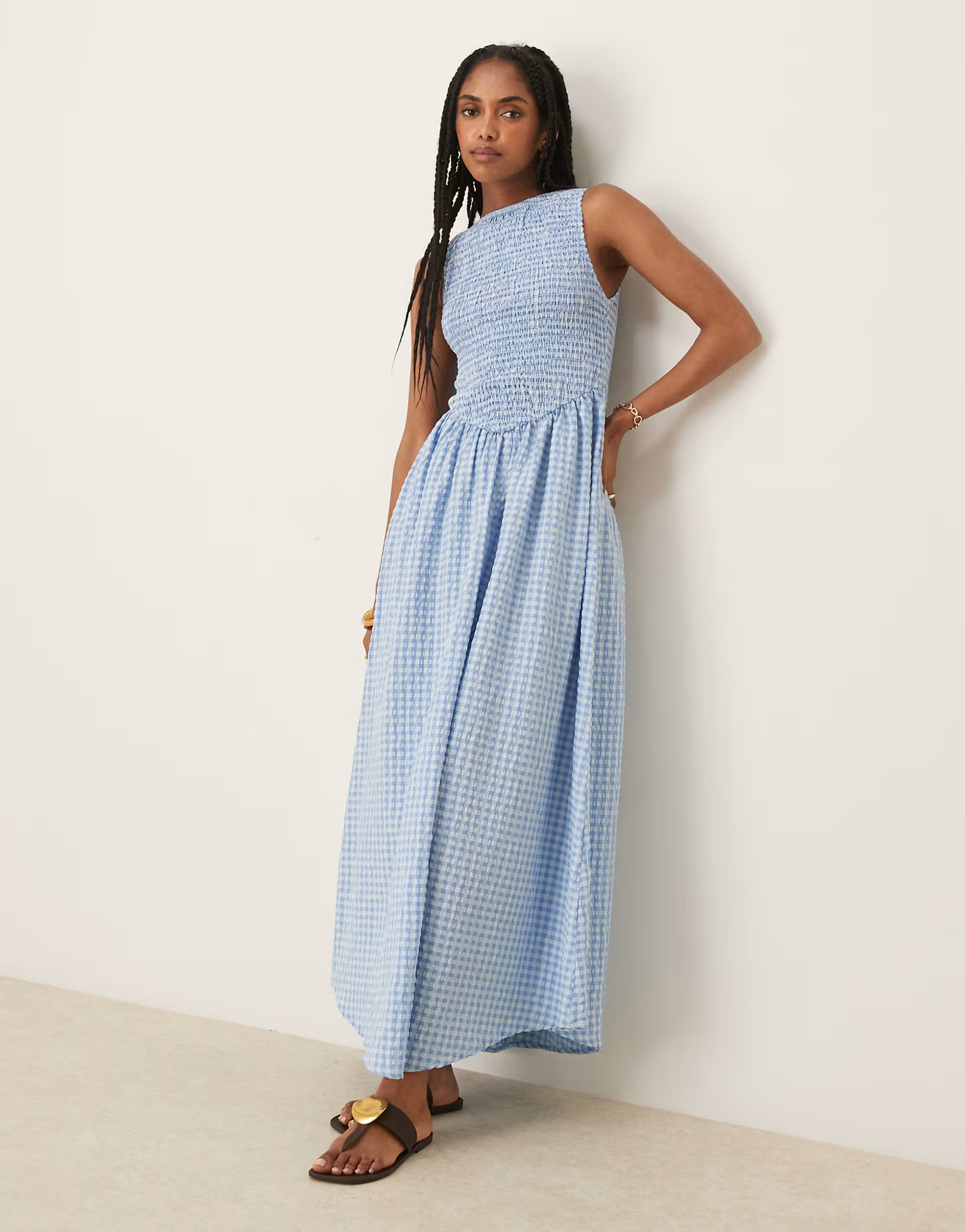 ASOS DESIGN shirred bodice maxi dress in blue gingham | ASOS | ASOS (Global)