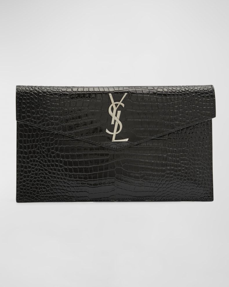 Saint Laurent Uptown Crocodile-Embossed Pouch Bag | Neiman Marcus