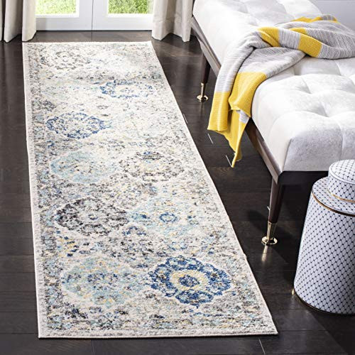 SAFAVIEH Madison Collection 2'3" x 8' Ivory / Aqua MAD611A Boho Chic Floral Medallion Trellis Distre | Amazon (US)