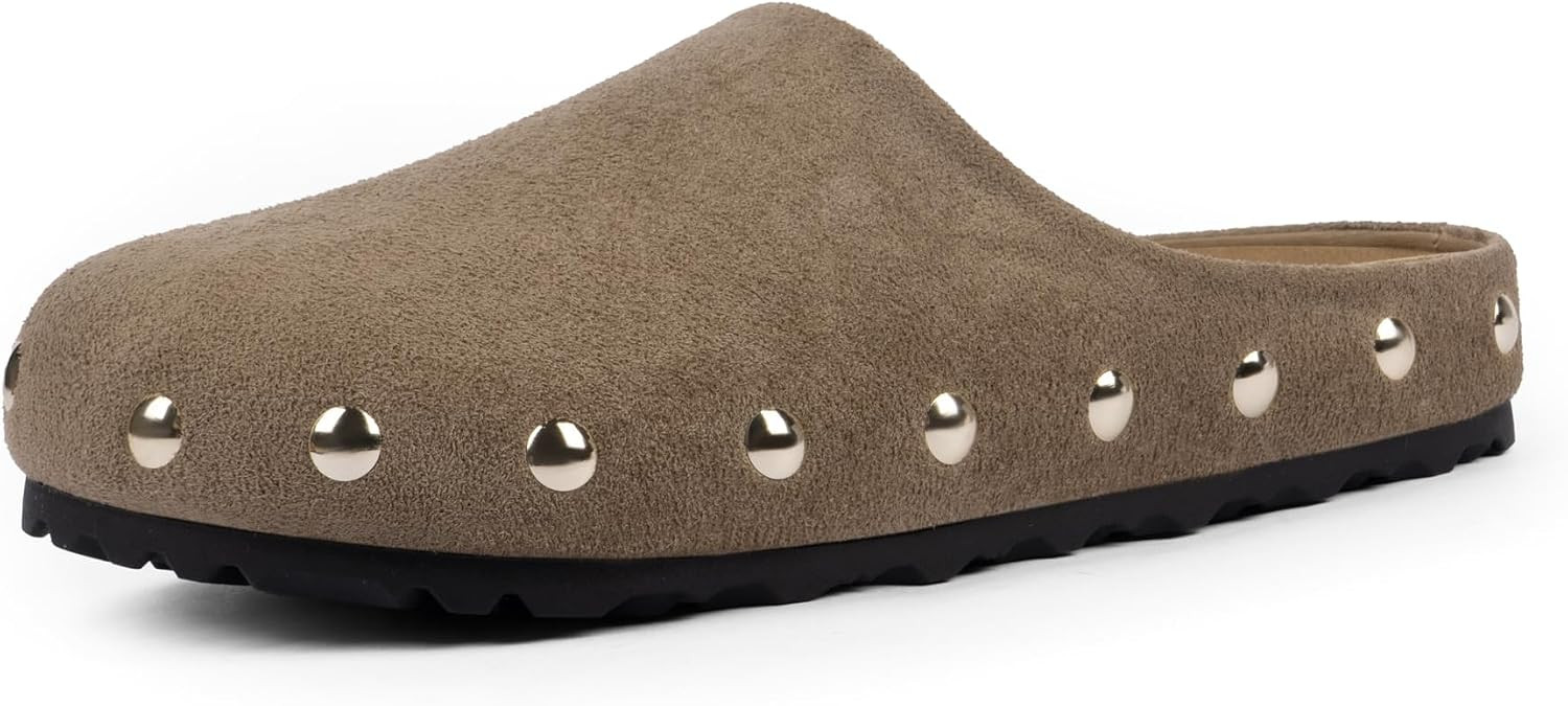 QIY Clogs for Women Slip on Faux Suede Studded Mules Comfortable Footbed Mule Round Toe Potato Shoes for Women | Amazon (US)