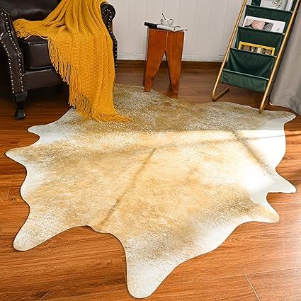 Rtizon Faux Cowhide Rug for Living Room, 5.2 x 6.2 Feet Khaki, Cow Print Skins Rug for Bedroom, D... | Amazon (US)