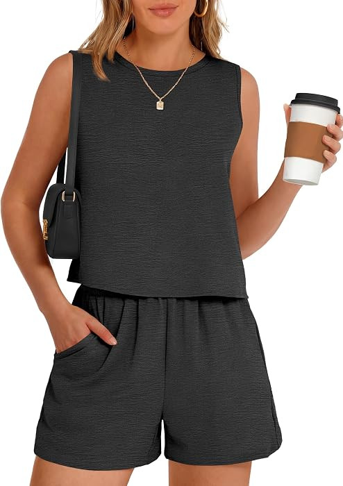 ANRABESS Two Piece Sets for Women Summer Casual Sleeveless Tank Top Matching Shorts Lounge Sets P... | Amazon (US)