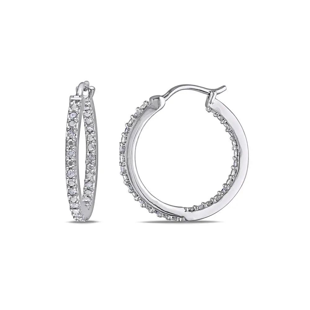 1/4 CT. T.W. Diamond Inside-Out Hoop Earrings in Sterling Silver | MYKA