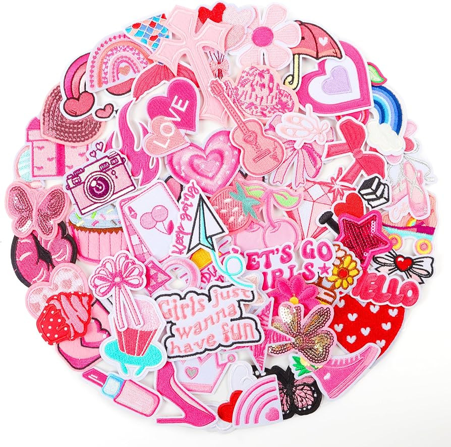 NICEVINYL Pink Iron on Patches for Girls: 60PCS Girly Random Embroidery Patches for Backpacks Clo... | Amazon (US)