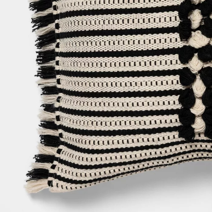 Bed Lumbar Global Fringe Decorative Pillow Black/Cream - Opalhouse™ | Target