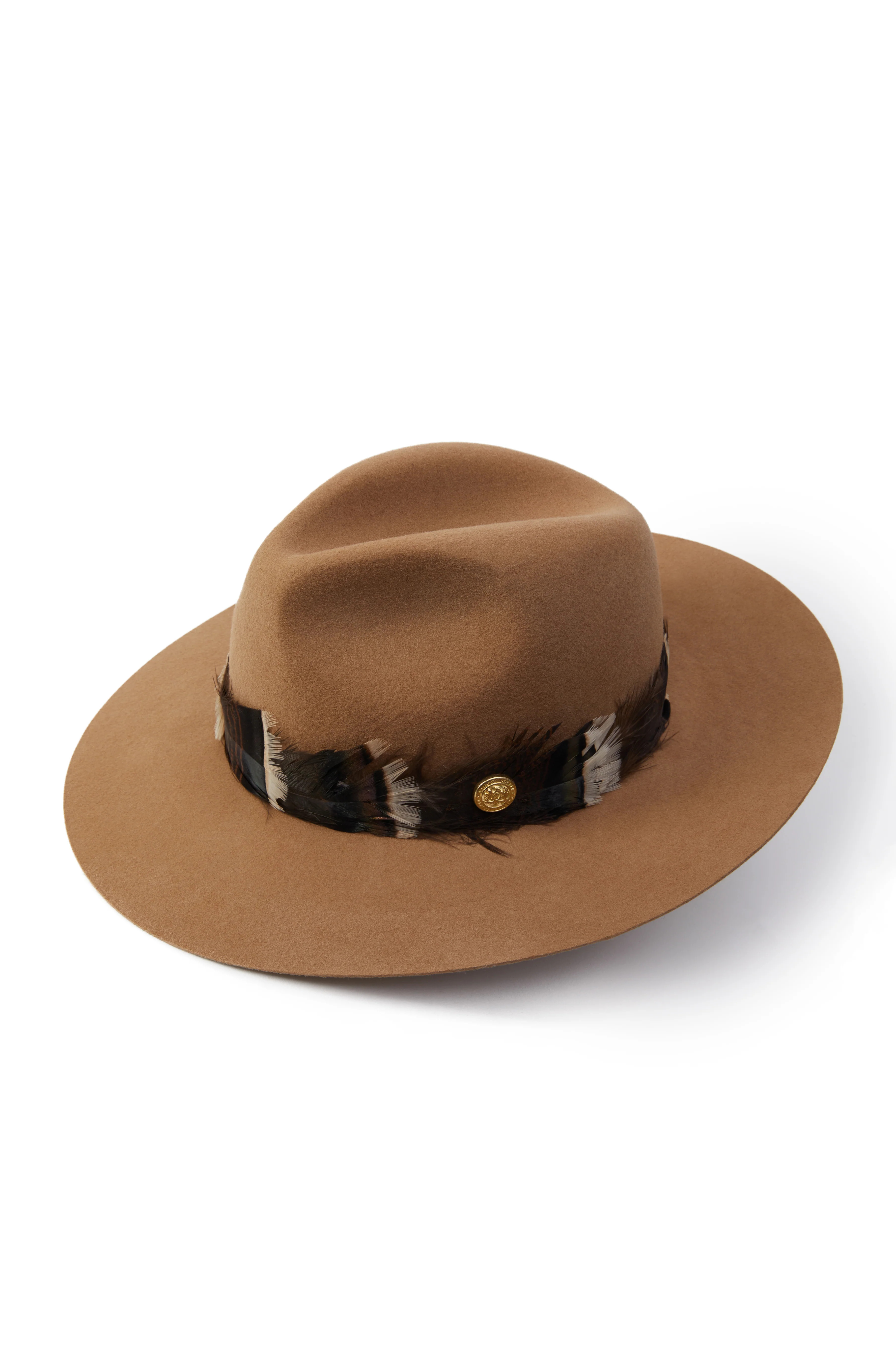 Trilby Hat Iridescent Feather Band (Camel) | Holland Cooper