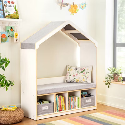 Guidecraft EdQ Kids' Reading Nook - White: Children's Bookshelf Storage Bench with Cubbies and Bins | Target