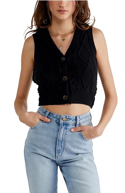 Free People Denson Cable Knit Vest in Black at Nordstrom, Size X-Large | Nordstrom