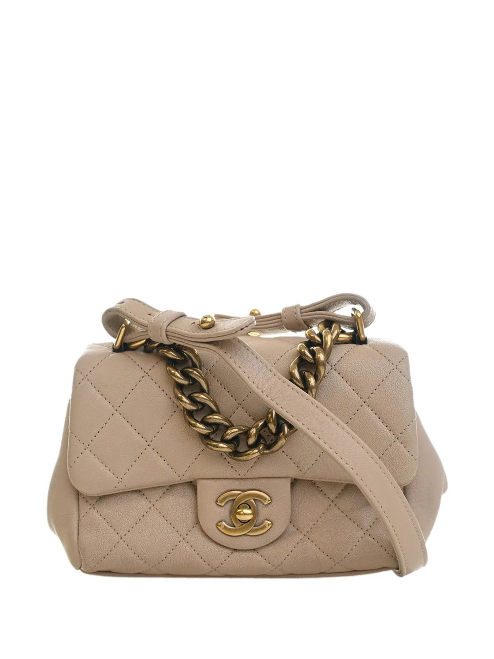 CHANEL Pre-Owned 2016-2017 Mini Quilted Sheepskin Trapezio Flap satchel - Neutrals | Farfetch Global