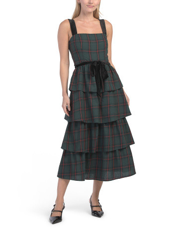 Brook Plaid Mari Tiered Midi Dress | TJ Maxx
