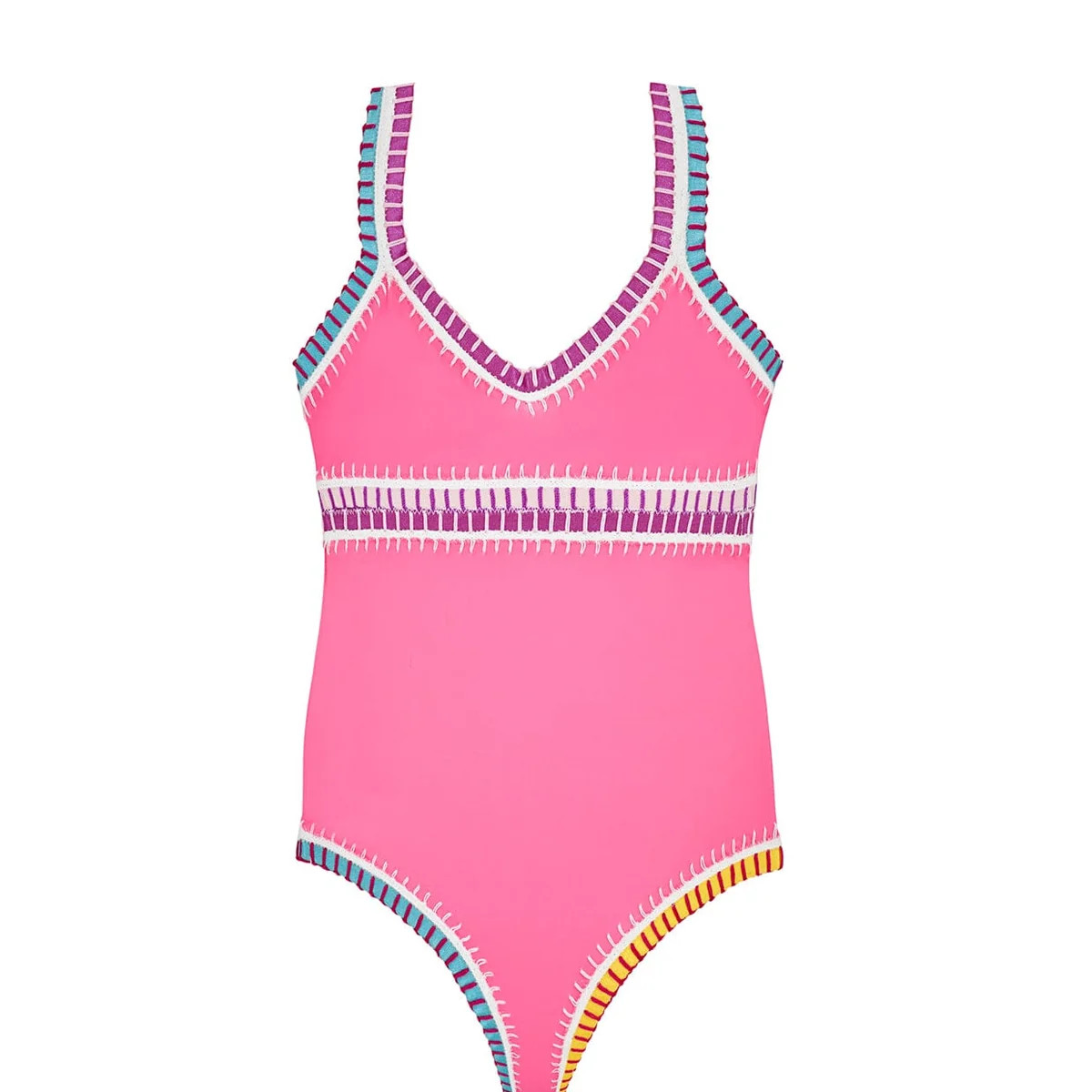 Kids Hot Pink Rainbow Embroidered One Piece - Kids Swim | PQ Swim | PQ Swim
