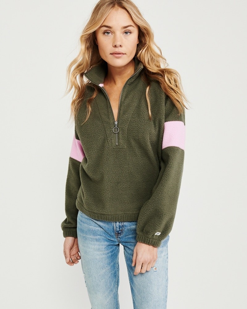Colorblock Sherpa Half-Zip Sweatshirt | Abercrombie & Fitch US & UK