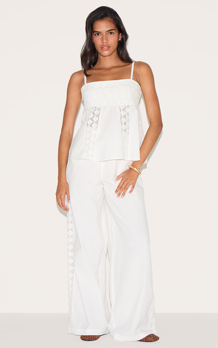 White Crochet Side Detail Trousers | PrettyLittleThing UK