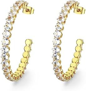 Cubic Zirconia Hoop Earrings for Women and Men, Yellow Gold Plated Sparkling Rhinestone Cuff Earr... | Amazon (US)