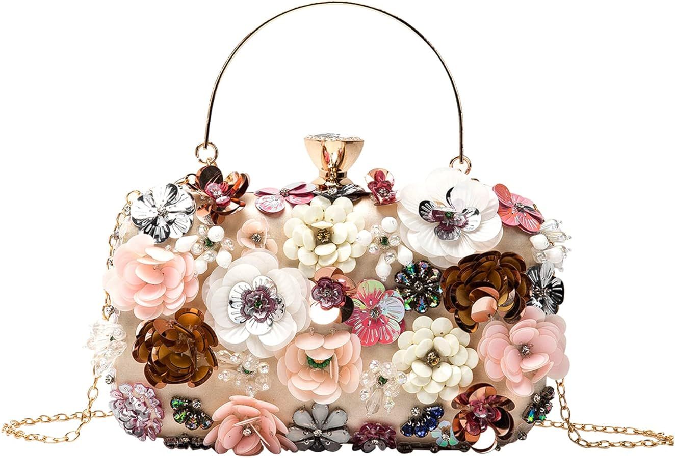 LETODE Flower Clutch Purse Evening Bag for Women Formal Party Handbag Chain Strap Shoulder Bag | Amazon (US)