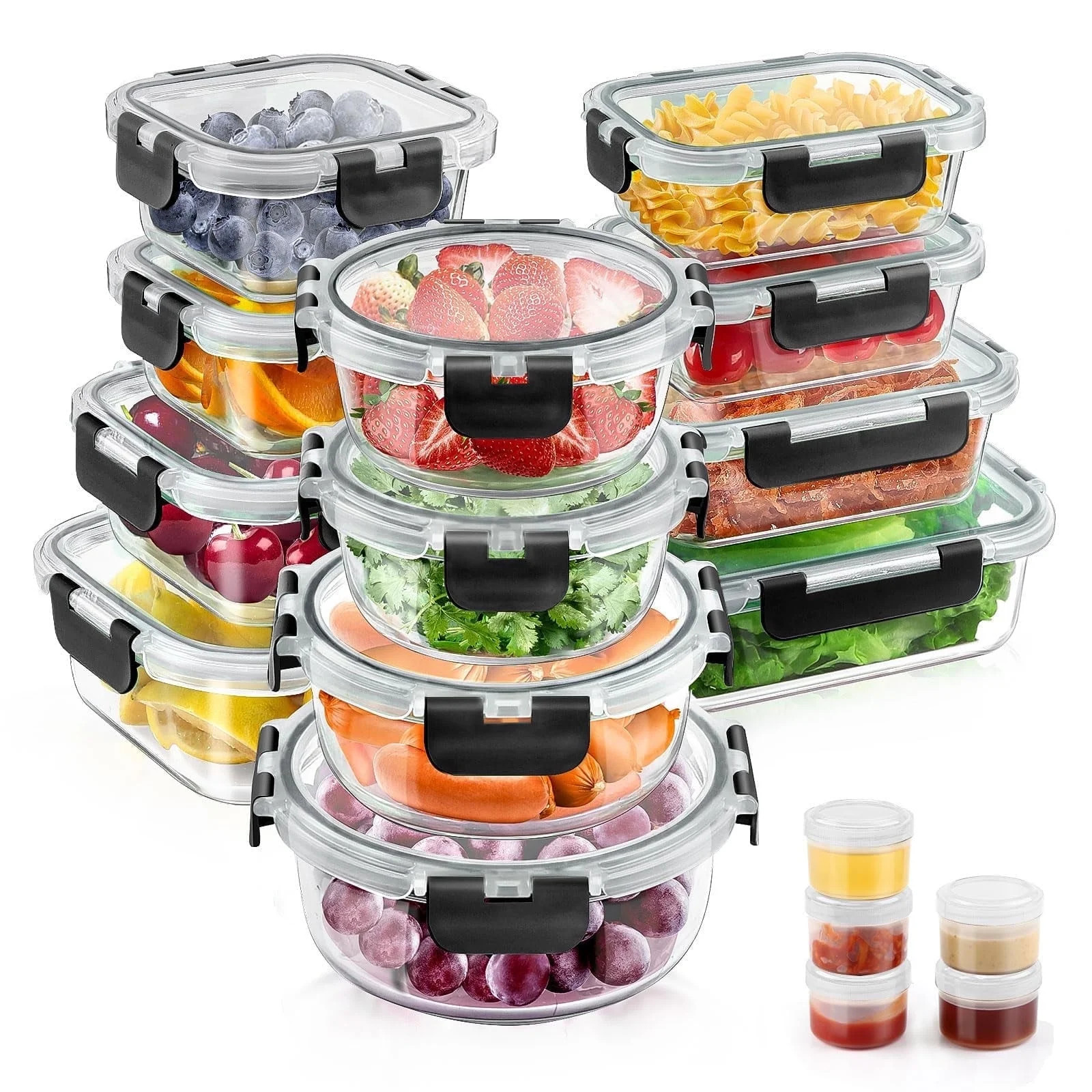 34pcs Glass Food Storage Containers with Lids Set, Airtight Meal Prep Containers (17 Containers &... | Walmart (US)