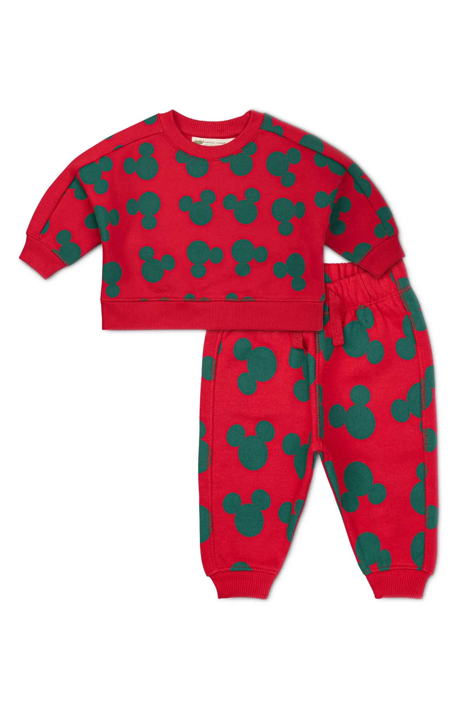 Monica + Andy Mickey Mouse Print Holiday Organic Cotton Sweatshirt & Sweatpants Set | Nordstrom | Nordstrom