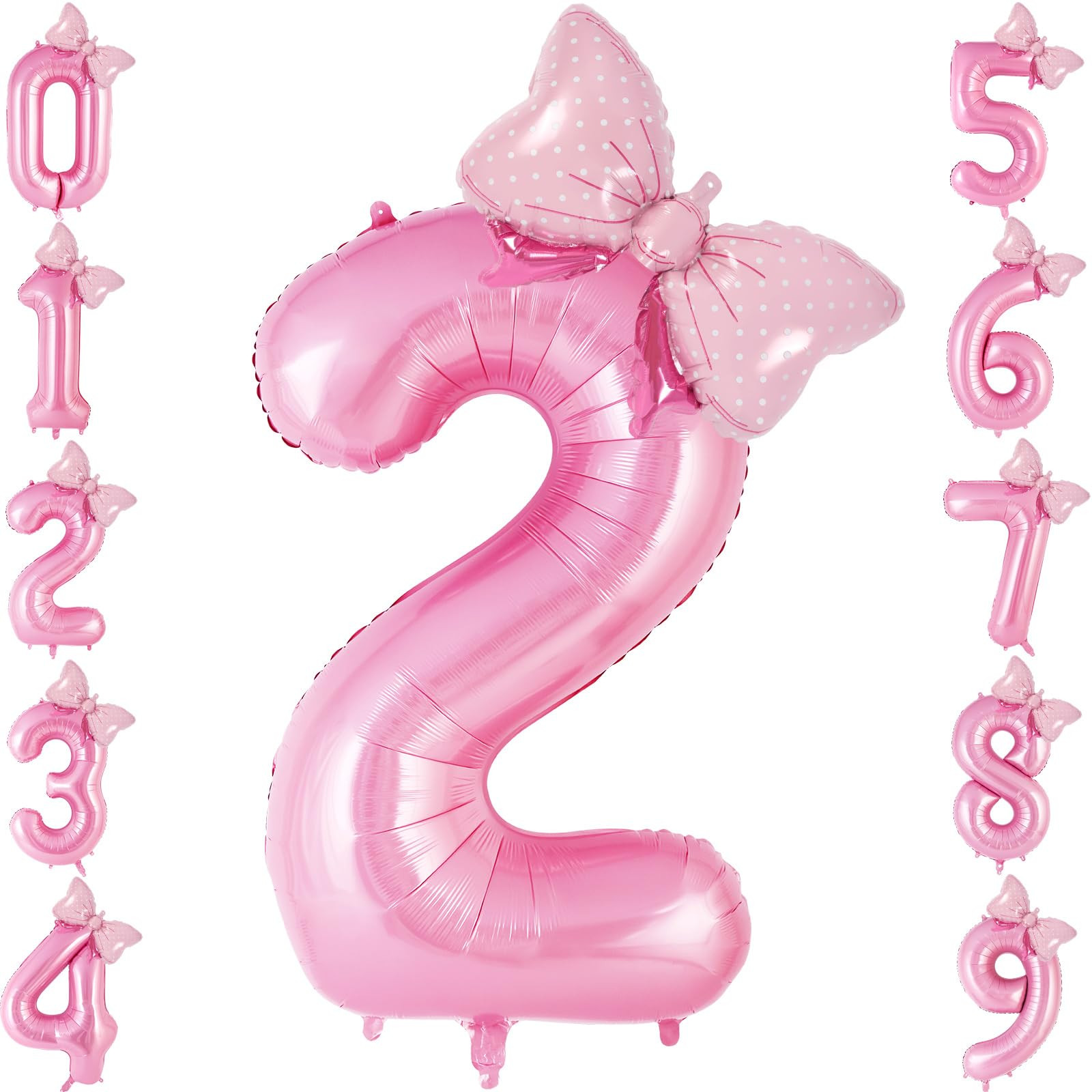 Bow Pink Number 2 Balloon, 40 Inch Large Foil Number Balloons With Bow, Big Mylar Pink 2 Balloons... | Amazon (US)