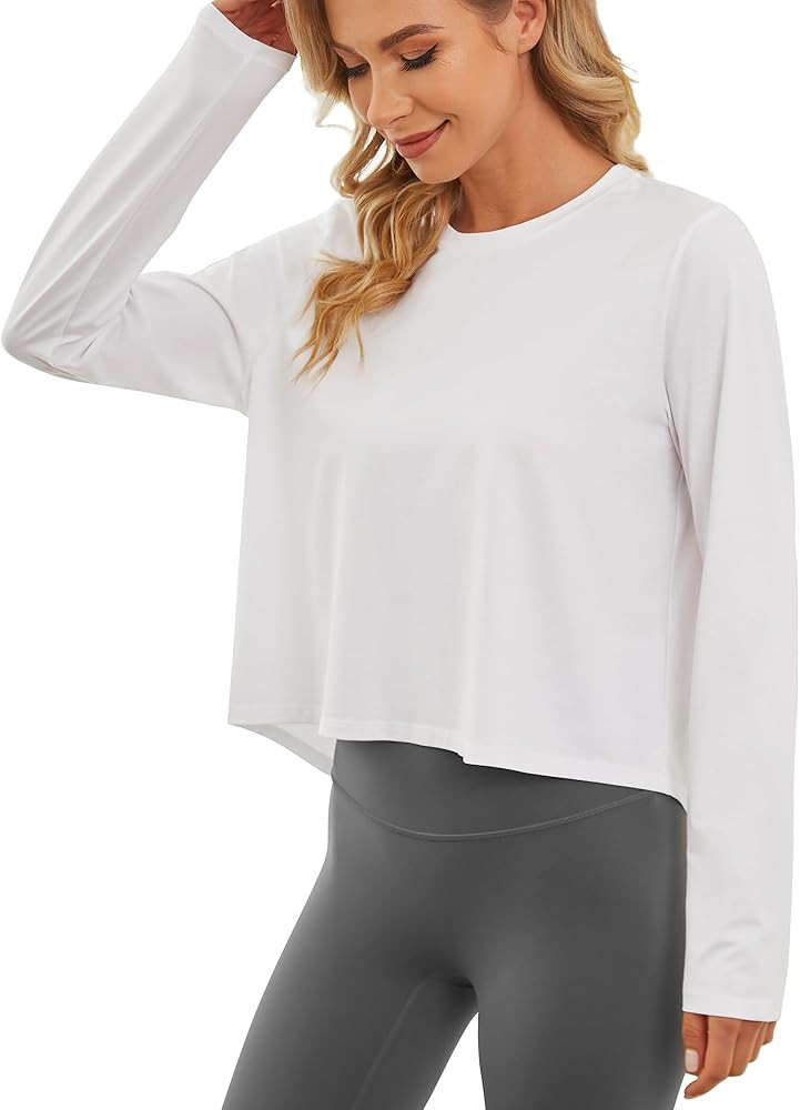G4Free Long Sleeve Workout Shirts for Women Cropped Running Hiking Tops Athletic Lightweight Shir... | Amazon (US)