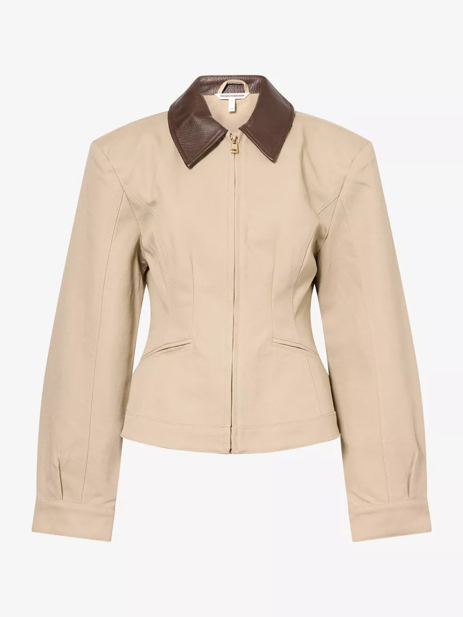 Contrast-Collar Cinched-Waist Cotton Jacket | Selfridges