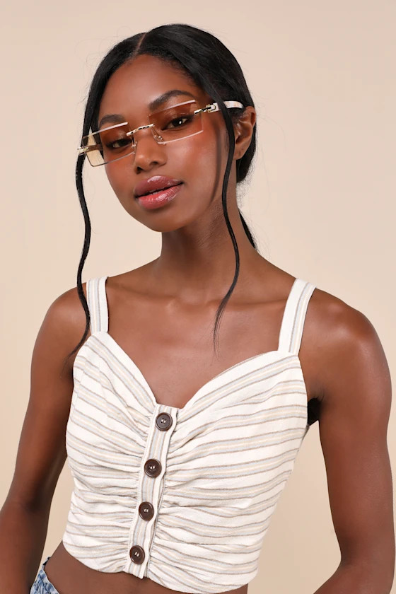 Icon Attitude Gold and White Marbled Rectangle Sunglasses | Lulus