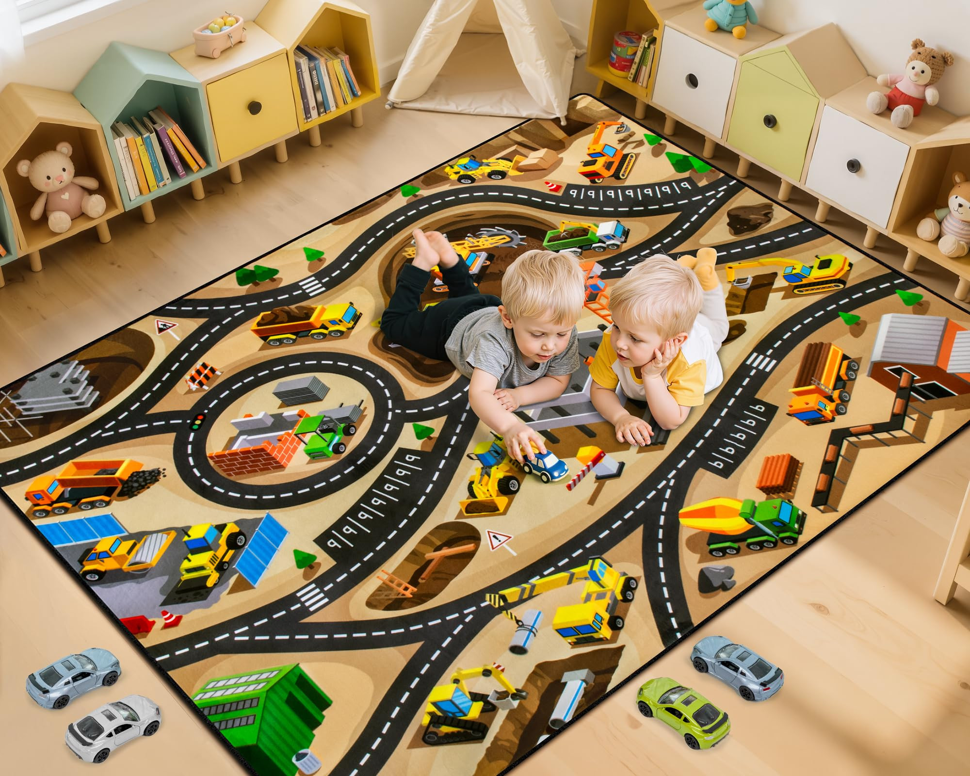 Kids 4x6 Ft Construction Site Car Rug - Extra Thick (0.4in),Tufted Wool & Rubber, Non-Slip, Stain... | Amazon (US)