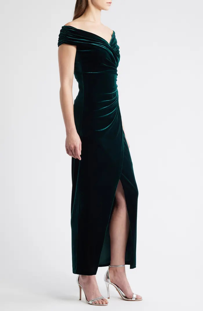 Off the Shoulder Velvet Ruched Sheath Gown | Nordstrom