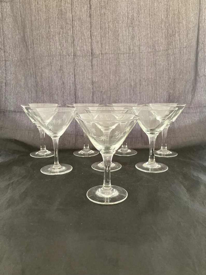 Set of 2 Mid Century Modern Star Etched Small Liquor Cocktail / TINY Martini Glasses, Atomic Star... | Etsy (US)