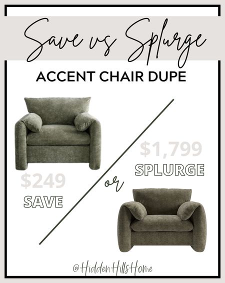 Olive green accent chair, save or splurge accent chair, crate and barrel dupe, home decor dupe, save vs splurge home finds #saveorsplurge #dupe

#LTKsalealert #LTKhome