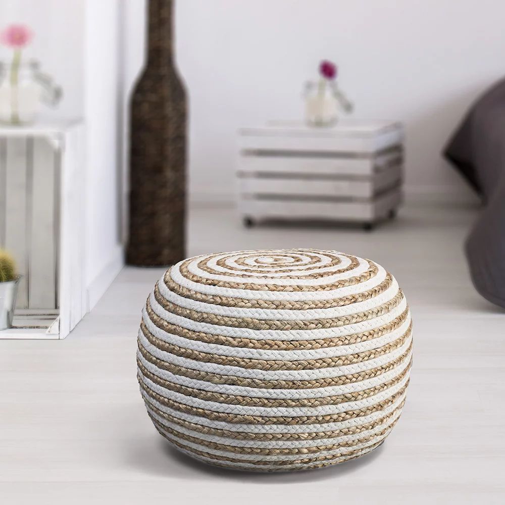 LR Home Corcovado Chipper Braided Jute Spiral Natural / White 20 in. x 14 in. Pouf Ottoman - Walm... | Walmart (US)