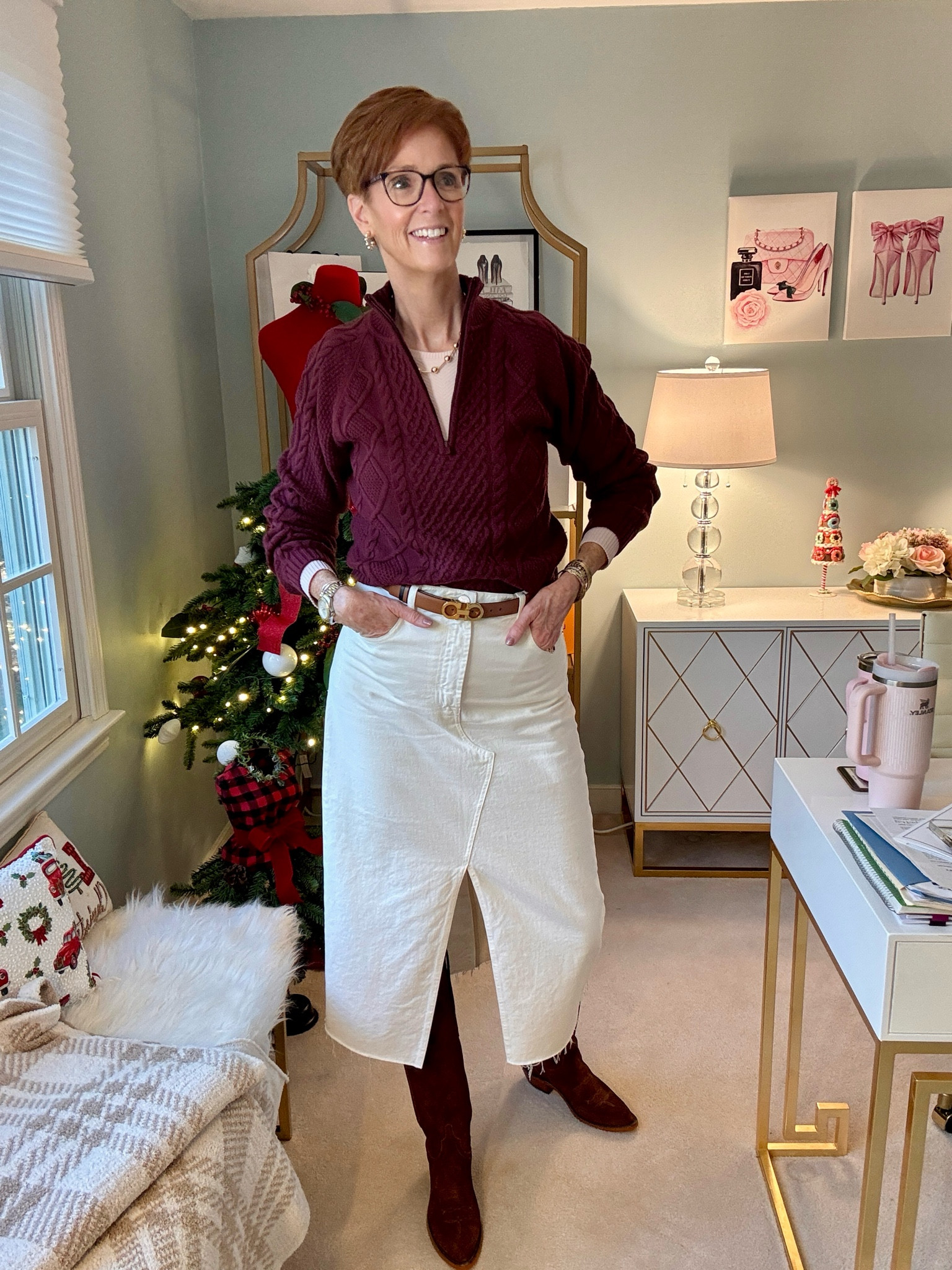 OOTD cream denim skirt with burgundy sweater and western boots.

Hi! For reference, I am 55 years old, I am 6’1”. I have a 35” inseam. I wear a small or medium in most tops, an 8 or a 10 in most bottoms, an 8 in most dresses, and a size 9 shoe. 

Over 50 fashion, tall fashion, workwear, everyday outfits, timeless outfits, Classic Outfits

Old Money Winter Outfit | Classy Winter Outfit | Winter Neutrals | Winter Chic | Chic Winter Outfits | Winter Outfits Petite | Winter Outfits | Winter Fashion | Winter Style | Winter OOTD | Winter Looks | Winter Outfit Ideas | Winter Outfit Inspo | Winter Casual Outfits | Winter Going Out Outfits | Winter Travel Outfit | Winter Vacation Outfits | Winter Transition Outfits | Winter Outfits Women | Winter Business Casual | Winter Work Outfits | Winter Capsule Wardrobe | Winter Capsule | Amazon Winter Outfits | Amazon Winter Fashion | 

#LTKOver40 #LTKStyleTip #LTKWorkwear
