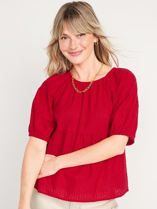 Puff-Sleeve Seersucker Babydoll Swing Blouse for Women | Old Navy (US)