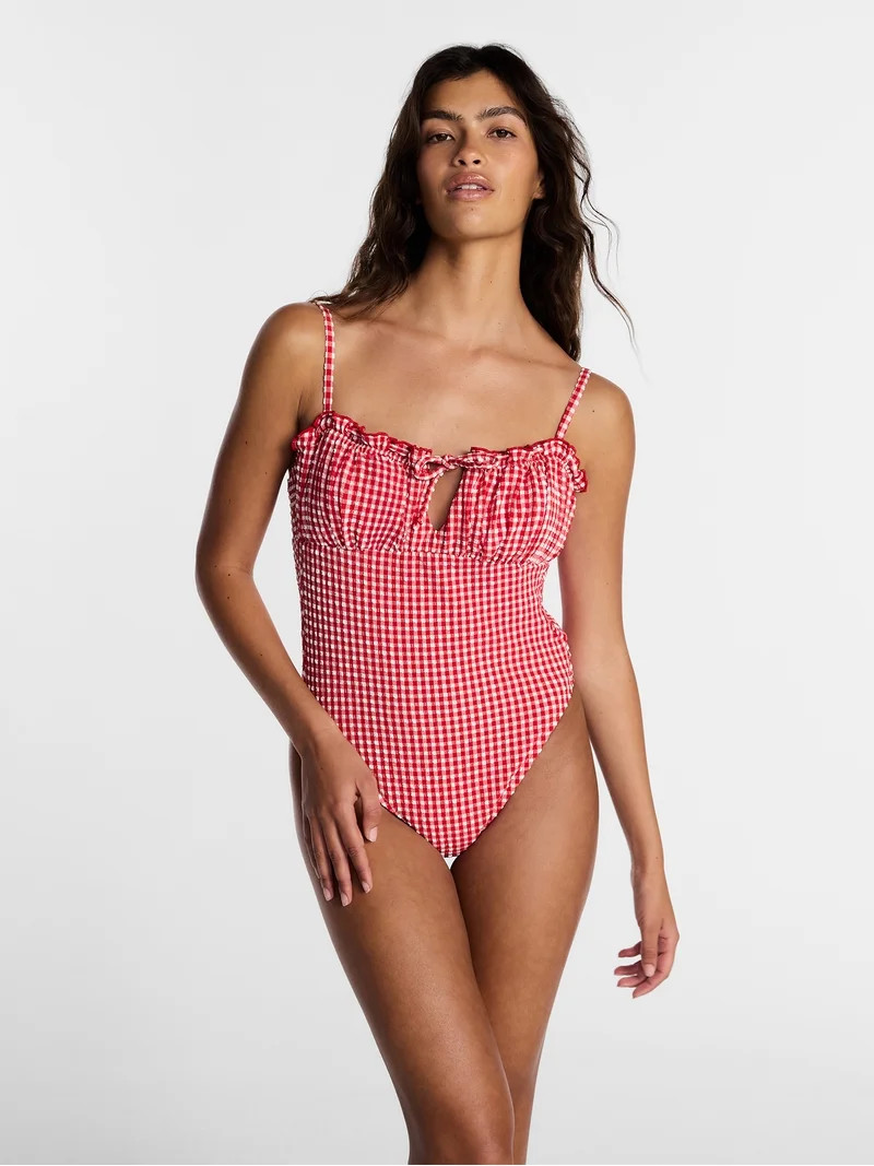 Kacey Lee Women's and Women's Plus Tie Neck Scoop Back One Piece Swimsuit, Sizes XS-3X | Walmart (US)