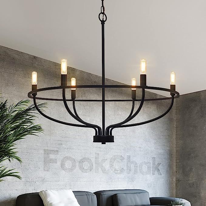 FookChak 6-Light Black Chandelier Light Fixture Industrial Candle Chandelier Black Chandeliers fo... | Amazon (US)