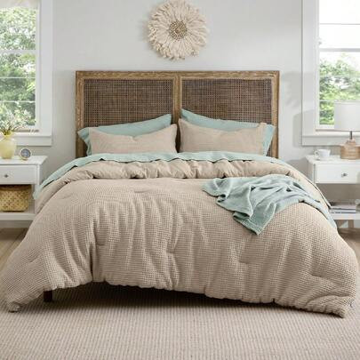 Waffle Comforter Set, Soft Cotton Comforter, Bedding Set For All Seasons, Waffle Weave Bed Set, 3 Pieces, 1 Comforter And 2 Pillow Shams | SHEIN