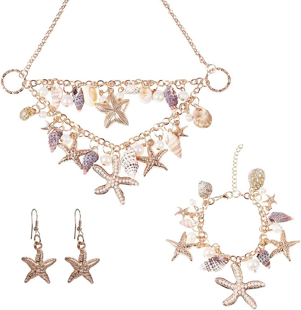 PH PandaHall 3 in 1 Summer Sea Beach Shell Starfish Pearl Bib Statement Chunky Mermaid Tail Neckl... | Amazon (US)