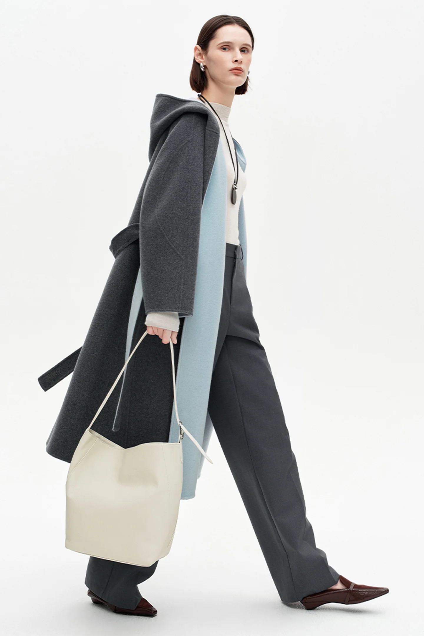 SELFWHO 100% Wool Blend Contrast Color Woolen Coat | SELFWHO