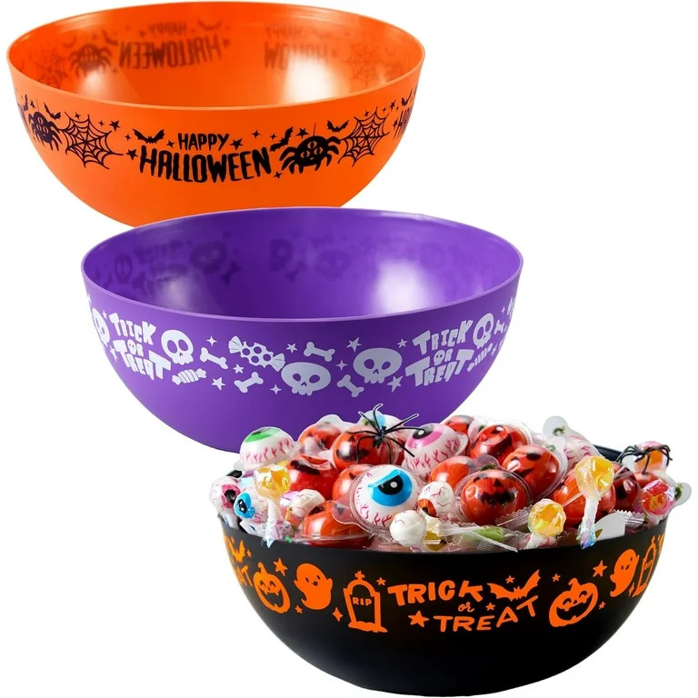 3 PCS Halloween Candy Bowls, 9.6" * 4.4" Trick or Treat Bowls, Plastic Orange Halloween Serving D... | Walmart (US)