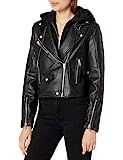 [BLANKNYC] womens [Blanknyc] Women's Vegan Moto Hooded Faux Leather Jacket, Night Rider, X-Small US | Amazon (US)