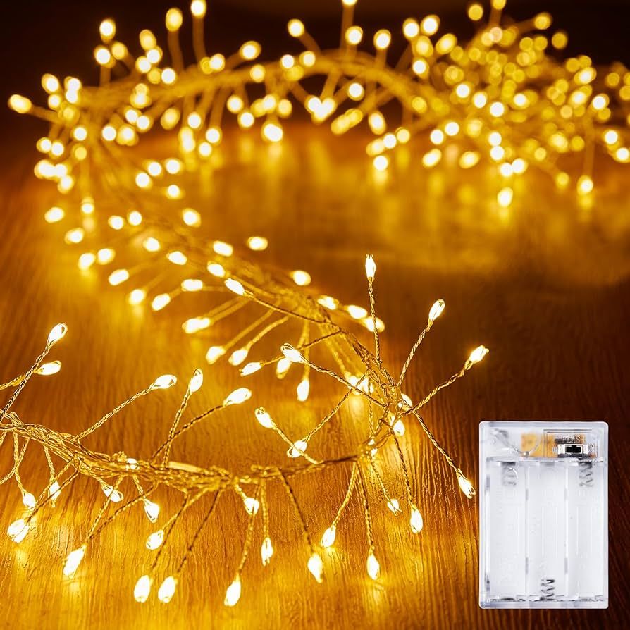10Feet Battery Operated Fairy Lights, 120LEDs Firecracker String Lights Waterproof Silver Wire St... | Amazon (US)