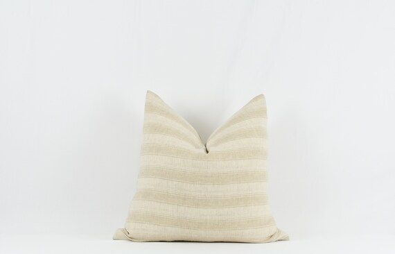 Margaret Thick Neutral Stripe Woven Cotton Pillow - Etsy | Etsy (US)