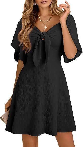 Dokotoo Women 2025 Spring Summer V Neck Flutter Bell Sleeve Short Dresses Elegant Bow Tie Mini Dr... | Amazon (CA)