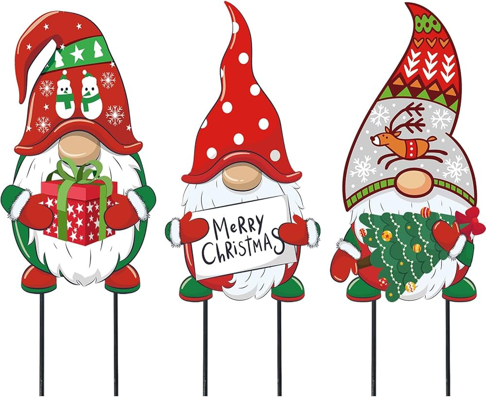 Metal Christmas Yard Sign Decoration - 3 Pcs 22 Inch Metal Gnome Yard Stake Outdoor Patio Yard La... | Amazon (US)