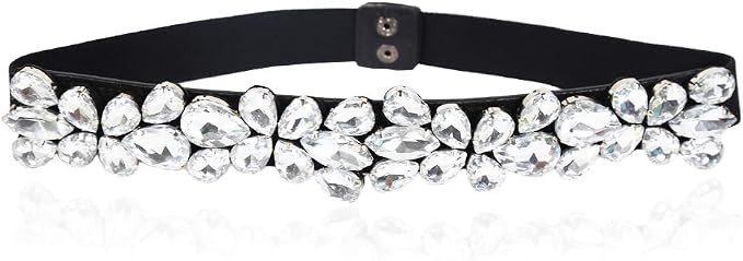 Dorchid Women's Rhinestone Skinny Belt Floral Elastic Cummerbunds for Lady | Amazon (US)