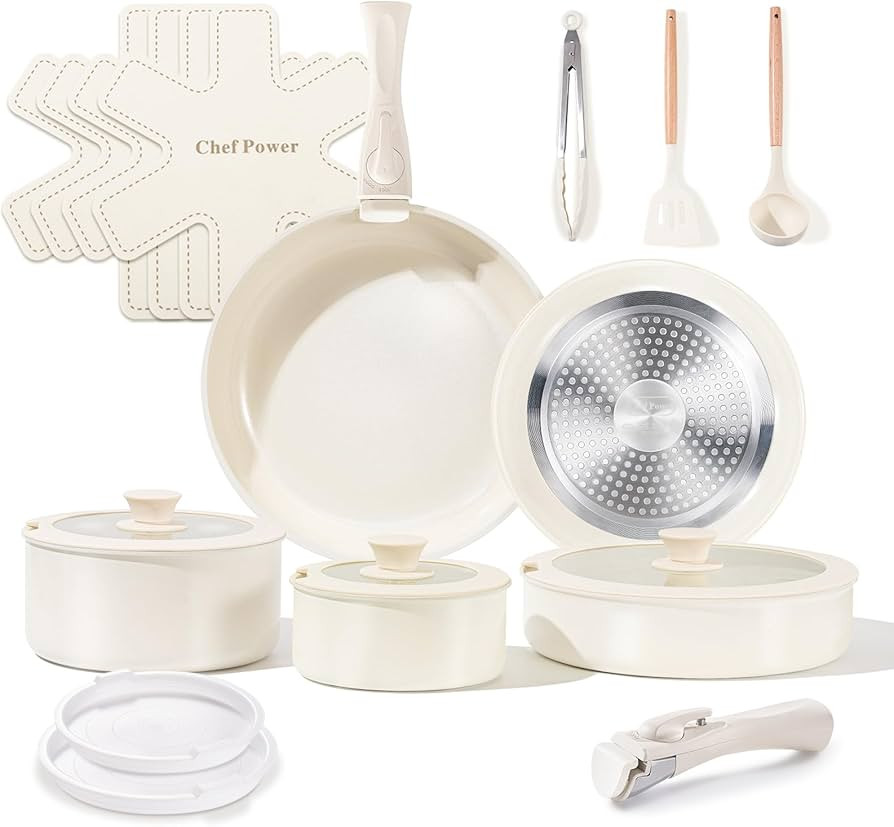 Chef Power Ceramic Cookware Set Non Toxic with Detachable Handles, Healthy Nonstick Pans and Pots... | Amazon (US)