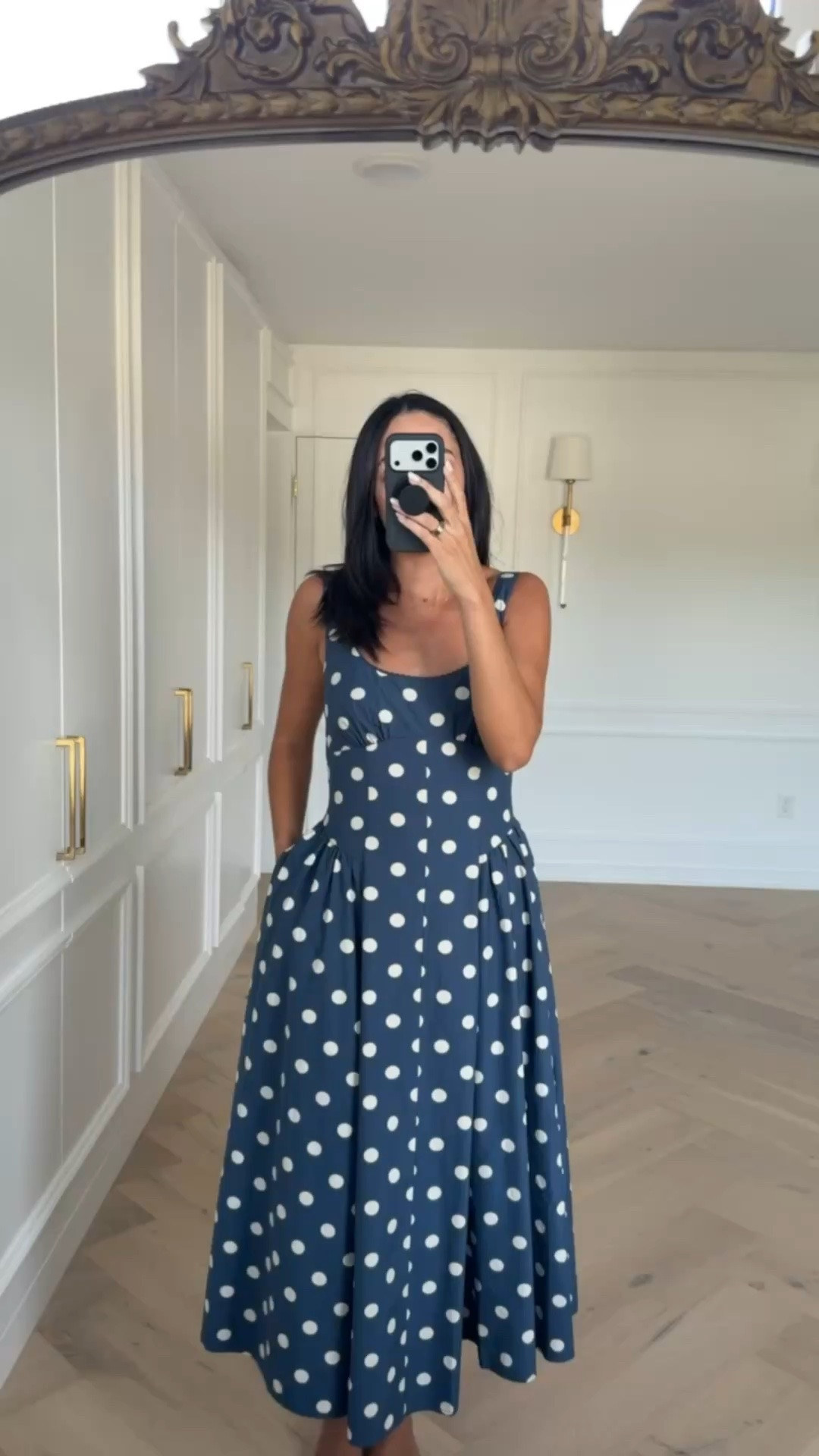 Chic summer outfit! This dress is so flattering plus it has built-in padding, adjustable straps, and pockets!! Wearing size S cotton midi dress - I’m 5’8” for reference 

summer outfit, summer fashion, summer style, summer dress, mom outfit, postpartum outfit, vacation outfit, travel outfit, east coast summer, abercrombie dress, polka dot dress, navy blue

#LTKSeasonal