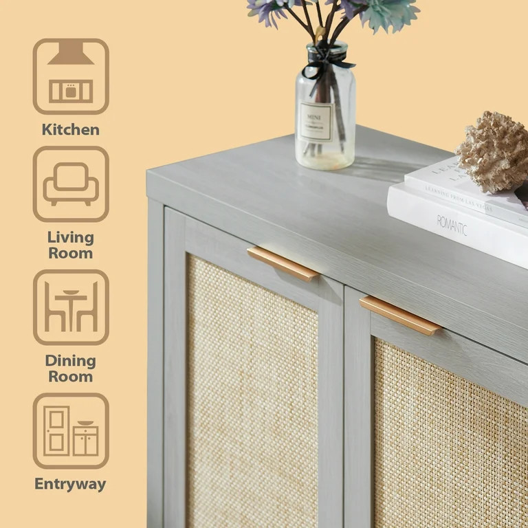 ARKANTOS Sideboard Buffet Cabinet, Rattan Storage Cabinet with Adjustable Shelf, Set of 3, Mist O... | Walmart (US)