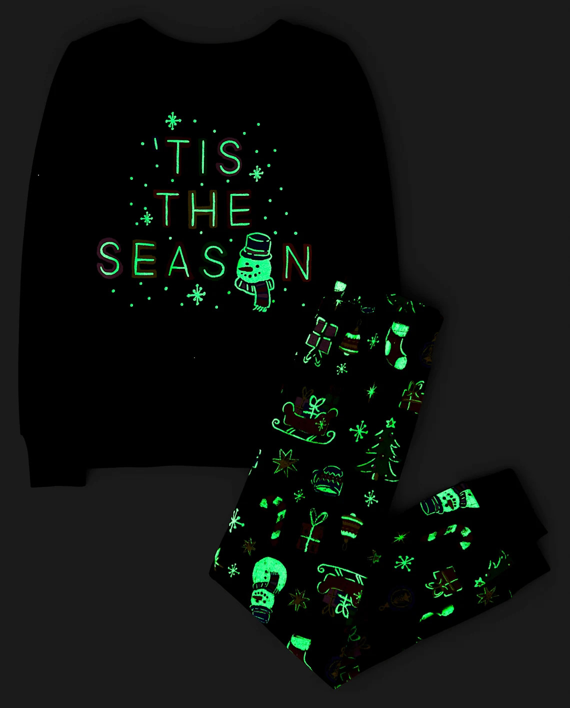 Kids Matching Family Glow Tis The Season Snug Fit Cotton Pajamas - black | The Children's Place